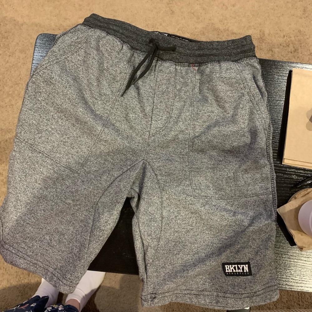 Black/gray youth medium BKLYN jogger shorts NWOT w/ pockets